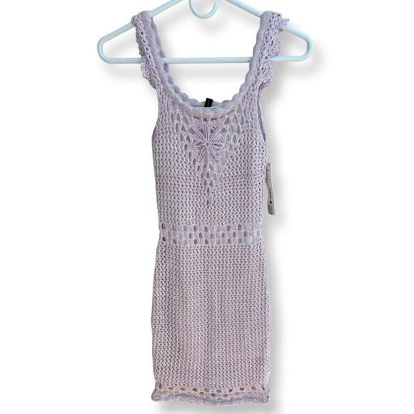 AQUA NWT Marled Crochet Boho Sleeveless Mini Dress in Lavender Purple Size XS - Picture 2 of 13